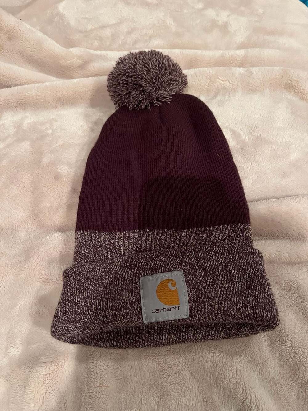 Carhartt Women's Lookout Pom Beanie Winter Knit Hat Maroon Purple